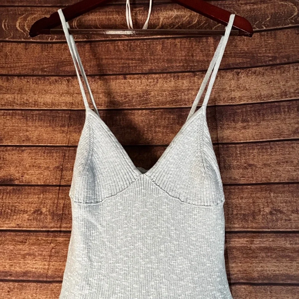 Free People Tula Sweater Starlight Blue Knit Maxi Dress V-Neck Tie Back S NWT
